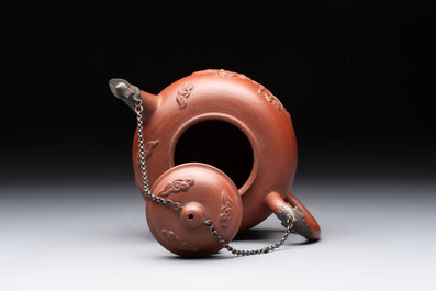 A Dutch Delft Yixing-style red earthenware teapot and cover, Ary De Milde mark, late 17th C.