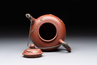 A Dutch Delft Yixing-style red earthenware teapot and cover, Ary De Milde mark, late 17th C.