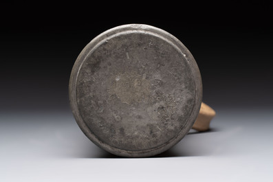 A Siegburg stoneware pewter-mounted schnelle, dated 1589
