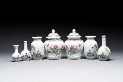 31 Chinese famille rose vases, Qianlong and Jingdezhen marks, 20th C.