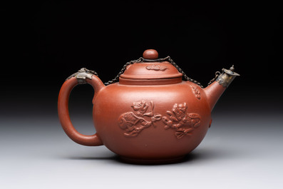 A Dutch Delft Yixing-style red earthenware teapot and cover, Ary De Milde mark, late 17th C.
