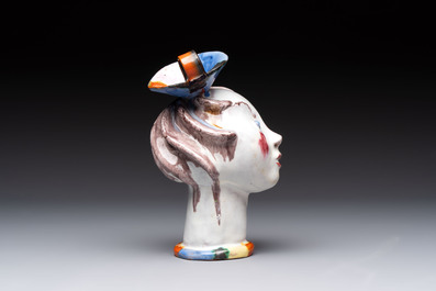 Walter Bosse (Vienna, 1904-1979): 'Female Bust', polychrome ceramic, 20th C.