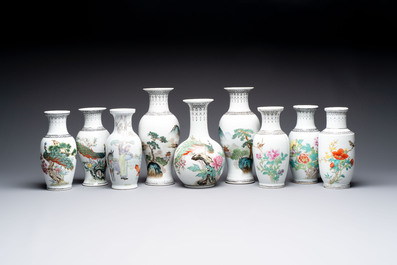 31 Chinese famille rose vases, Qianlong and Jingdezhen marks, 20th C.