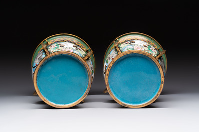 A pair of Chinese cloisonn&eacute; 'cranes' vases, Republic
