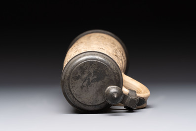 A Siegburg stoneware pewter-mounted schnelle, dated 1589