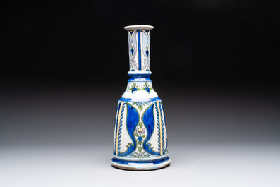 A polychrome pottery hookah base and a Persian turquoise-glazed pottery jar, late Qajar period, Iran, 19/20th C.