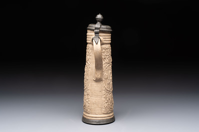 A Siegburg stoneware pewter-mounted schnelle, dated 1589