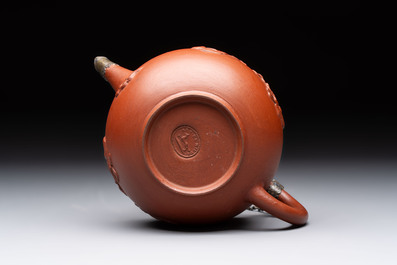 A Dutch Delft Yixing-style red earthenware teapot and cover, Ary De Milde mark, late 17th C.