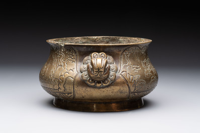 Two Chinese bronze censers, Xuande marks, 19th C.