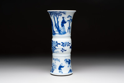 A Chinese blue and white 'Long Eliza and playing boys' 'gu' vase, Kangxi