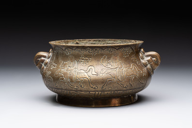 Two Chinese bronze censers, Xuande marks, 19th C.