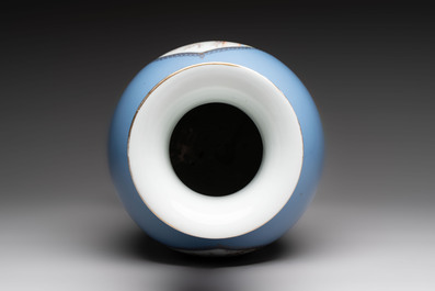 A Chinese famille rose lavender-blue-ground vase, Qianlong mark, Republic