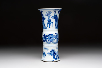 A Chinese blue and white 'Long Eliza and playing boys' 'gu' vase, Kangxi