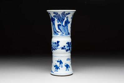 A Chinese blue and white 'Long Eliza and playing boys' 'gu' vase, Kangxi