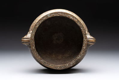 Two Chinese bronze censers, Xuande marks, 19th C.