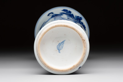 A Chinese blue and white 'Long Eliza and playing boys' 'gu' vase, Kangxi