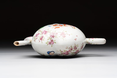 A Chinese famille rose peach-shaped 'Ma Gu Xian Shou 麻姑獻壽' and 'Sanxing' cadogan teapot, Jiaqing