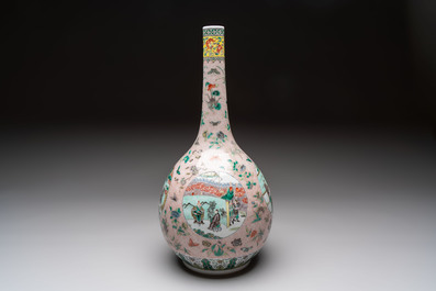 A Chinese famille verte bottle vase, 19th C.