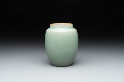 A Chinese Longquan celadon jar and a small Ge-type 'Hu' vase, Song and later
