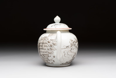 A Chinese grisaille teapot and cover with figural design, Qianlong