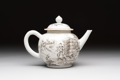 A Chinese grisaille teapot and cover with figural design, Qianlong
