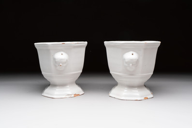 A pair of white-glazed Brussels faience jardini&egrave;res, 18th C.