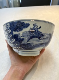 A Chinese blue and white 'Ba Xian Zhu Shou 八仙祝壽'  bowl, Shen De Tang Bo Gu Zhi 慎德堂博古製 mark, Kangxi