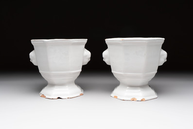 A pair of white-glazed Brussels faience jardini&egrave;res, 18th C.