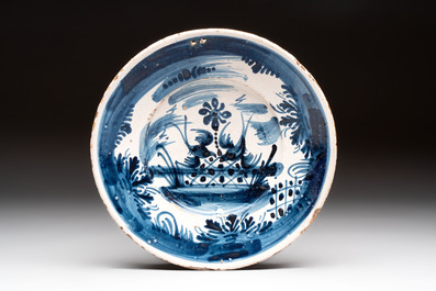 Two blue and white Spanish pottery plates and a dish, Talavera, 18th C.