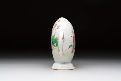 A Chinese famille rose peach-shaped 'Ma Gu Xian Shou 麻姑獻壽' and 'Sanxing' cadogan teapot, Jiaqing