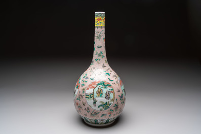 A Chinese famille verte bottle vase, 19th C.