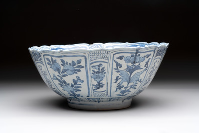 A Chinese blue and white 'kraak' bowl with ducks and flowers, Wanli
