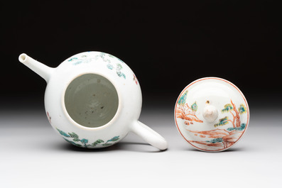 A Chinese famille rose 'mandarin subject' teapot and a mug, Qianlong
