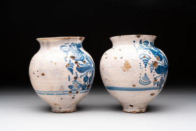 Two blue and white ointment jars, Spain, 17th C.