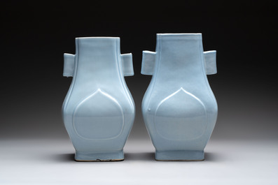 A pair of Chinese claire-de-lune 'fanghu' vases, Guangxu mark and of the period