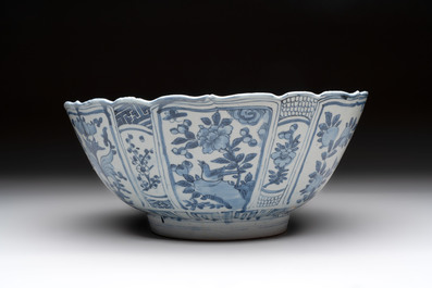 A Chinese blue and white 'kraak' bowl with ducks and flowers, Wanli