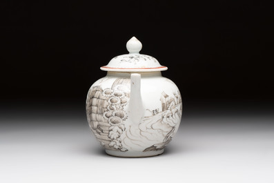 A Chinese grisaille teapot and cover with figural design, Qianlong