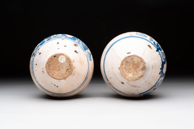Two blue and white ointment jars, Spain, 17th C.