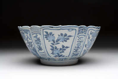 A Chinese blue and white 'kraak' bowl with ducks and flowers, Wanli