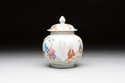 A Chinese famille rose 'mandarin subject' teapot and a mug, Qianlong