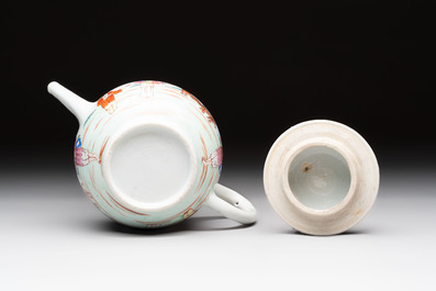 A Chinese famille rose 'mandarin subject' teapot and a mug, Qianlong
