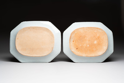 A pair of Chinese Imari-style 'lady and boy' dishes, Qianlong
