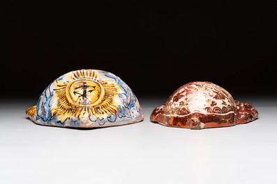 A maiolica holy water font and a Hispano-Moresque lustre-glazed holy water font, Italy and Spain, 17/18th C.
