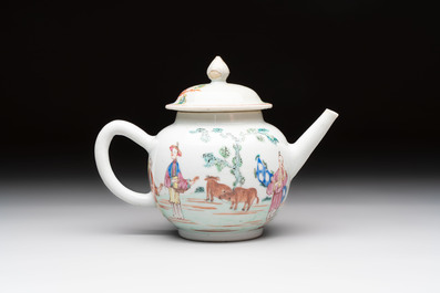 A Chinese famille rose 'mandarin subject' teapot and a mug, Qianlong