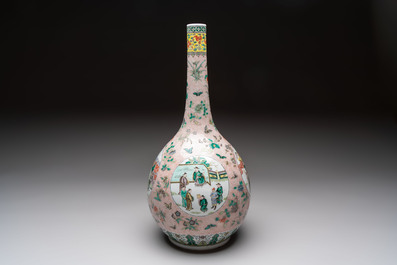 A Chinese famille verte bottle vase, 19th C.