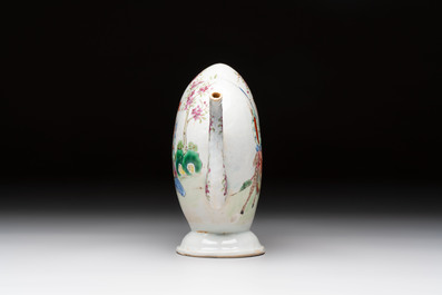 A Chinese famille rose peach-shaped 'Ma Gu Xian Shou 麻姑獻壽' and 'Sanxing' cadogan teapot, Jiaqing