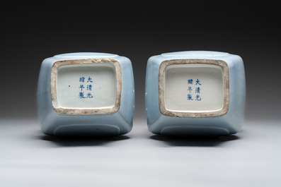 A pair of Chinese claire-de-lune 'fanghu' vases, Guangxu mark and of the period