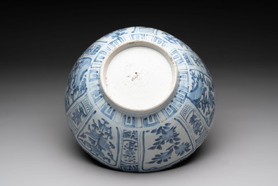 A Chinese blue and white 'kraak' bowl with ducks and flowers, Wanli