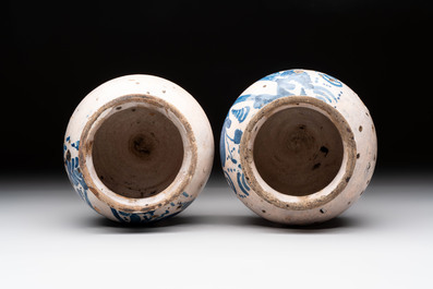 Two blue and white ointment jars, Spain, 17th C.