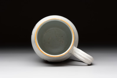 A Chinese famille rose 'mandarin subject' teapot and a mug, Qianlong